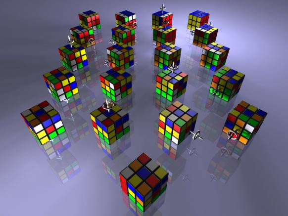 Широкоформатные обои Ряды кубиков-рубиков, Двадцать один кубик-рубик