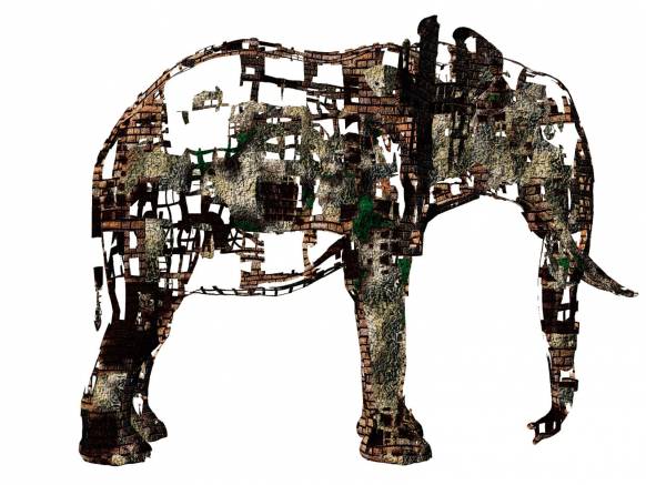 Широкоформатные обои Слон 3D, 3D изображения слона на белом фоне