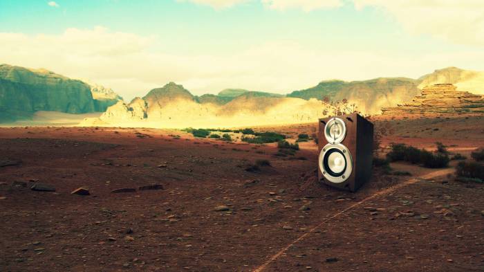 Широкоформатные обои Музыка в пустыне, Колонка посреди пустыни