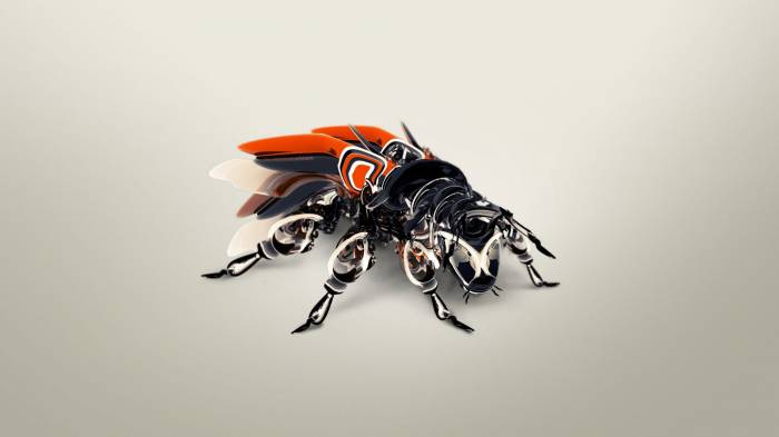 Широкоформатные обои Муха - робот, Металлическая муха