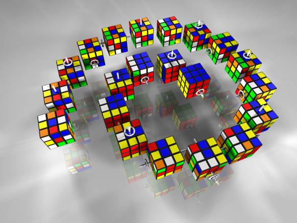 Широкоформатные обои Кубики в форме спирали, Кубики-рубики образуют форму спирали