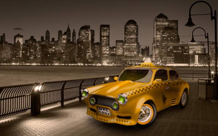 Широкоформатные обои Такси Нью-Йорка, Нью-Йоркское желтое такси