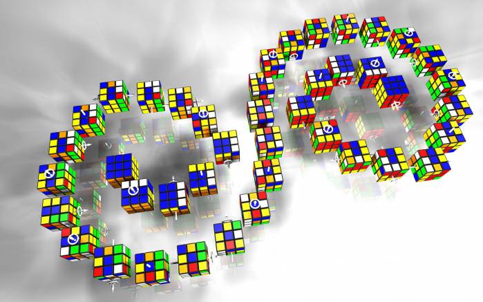 Широкоформатные обои Кубики в форме бесконечности, Кубики-рубики образуют знак бесконечности