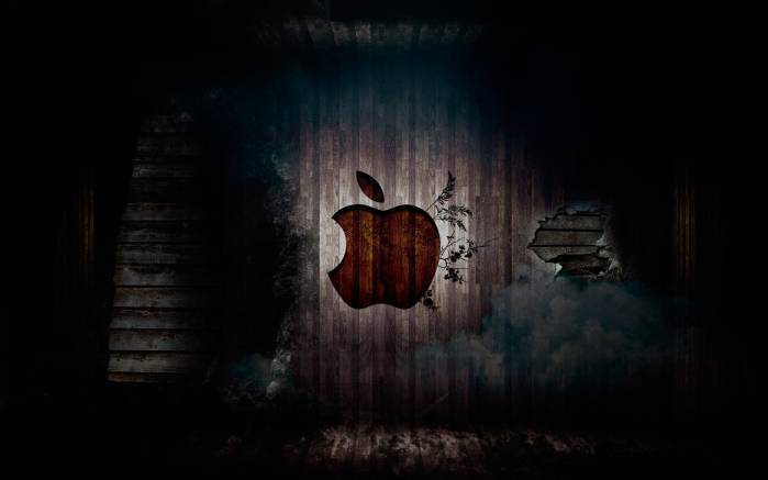 Широкоформатные обои Гранжевый логотип Apple, Логотип Эппл
