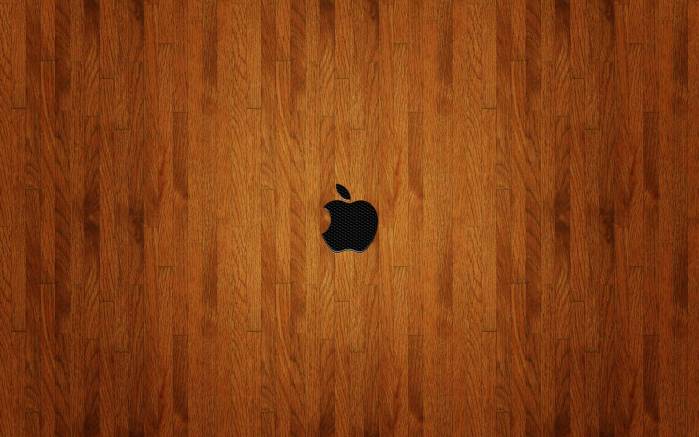 Широкоформатные обои Деревянный логотип Apple, Логотип Эппл на дереве