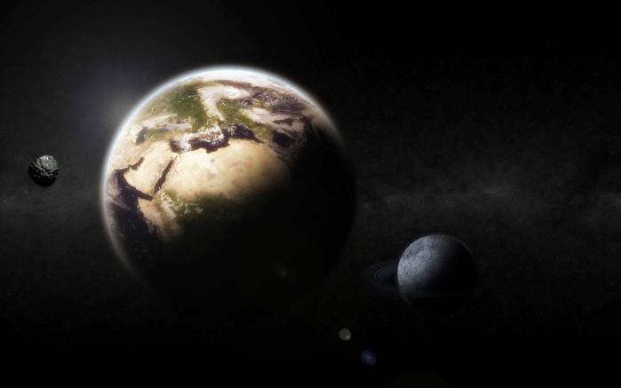 Широкоформатные обои Луна и Земля, Луна и Земля в космосе