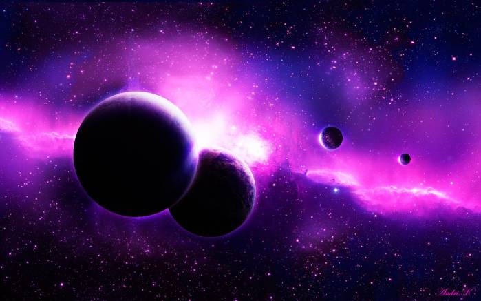 Широкоформатные обои Пурпурные планеты, Фиолетовые планеты в космосе