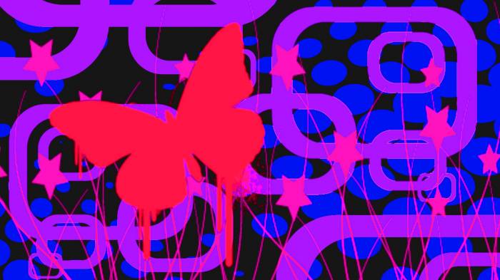 Широкоформатные обои HD бабочка, Разноцветные абстрактные фигуры и бабочка