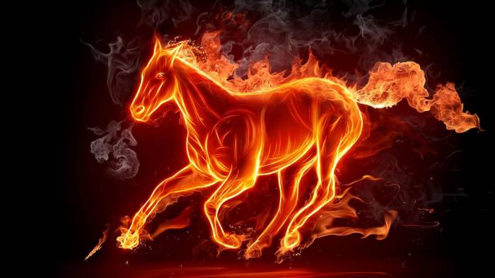 Широкоформатные обои Огненная лошадь, Лошадь в огне