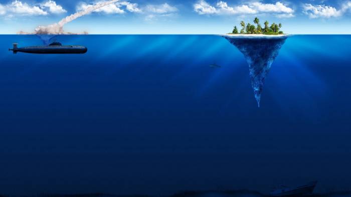 Широкоформатные обои Бескрайнее море, Островок посреди бескрайнего моря