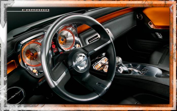 Широкоформатные обои Руль Camaro, Камаро концепт вид изнутри (Camaro Concept)