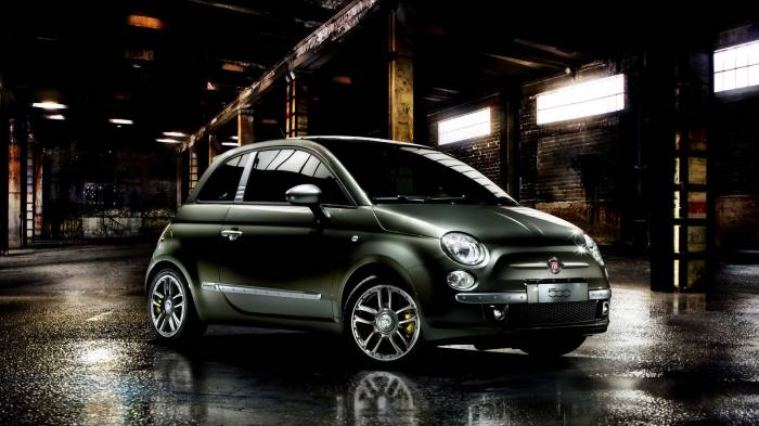 Широкоформатные обои Болотный fiat 500, В подземном гараже