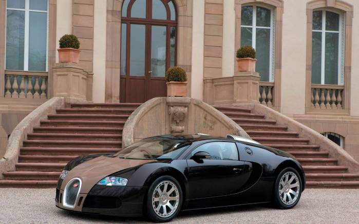 Широкоформатные обои У крыльца Bugatti Veyron Hermes, У крыльца Бугатти Вейрон Гермес (Bugatti Veyron Hermes)