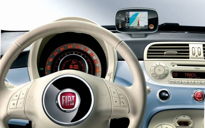 Широкоформатные обои Руль Fiat 500, Интерьер Фиат (Fiat 500)