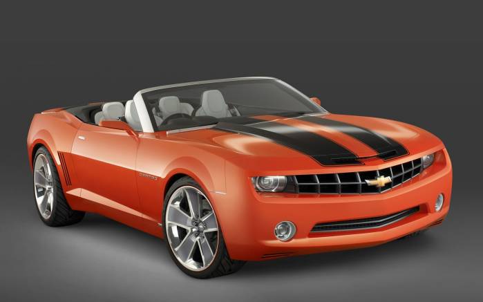 Широкоформатные обои Оранжевый Chevrolet Camaro Convertible, Оранжевый Шевроле Камаро Конвертебл (Chevrolet Camaro Convertible)