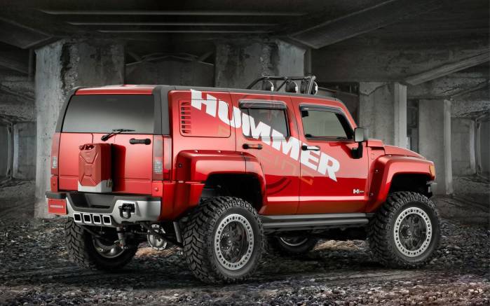 Широкоформатные обои Красный Hummer H3, Под углом Хаммер (Hummer H3)