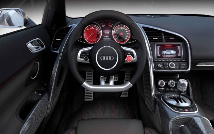 Широкоформатные обои Панель Audi R8 V12 TDI, Приборная панель Ауди (Audi R8 V12 TDI)