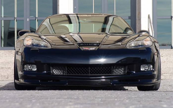 Широкоформатные обои Вид спереди Chevrolet BlackEdition Corvette, Вид спереди Шевроле Корвет (Chevrolet BlackEdition Corvette)