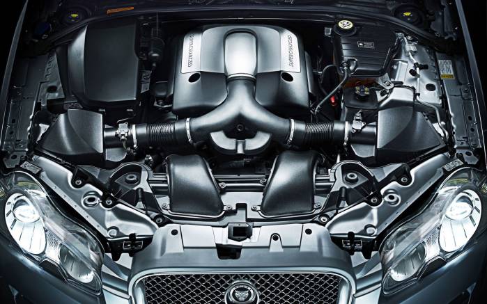 Широкоформатные обои Двигатель Jaguar XF 2009, Двигатель Ягуар (Jaguar XF 2009)