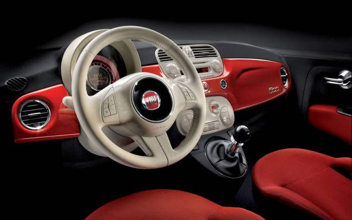 Широкоформатные обои Панель Fiat 500, Приборная панель белый Фиат (Fiat 500)