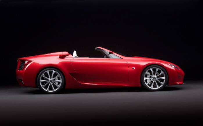 Широкоформатные обои Lexus LFA спереди, Лексус Роадстер вид сбоку (Lexus LFA Roadster)