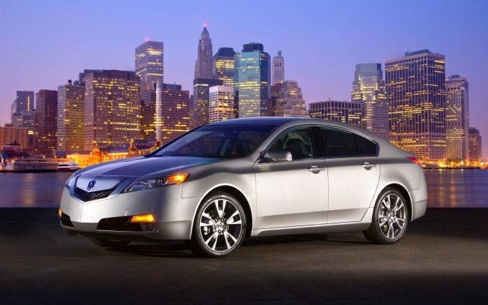 Широкоформатные обои Acura TL 2009, Акура на фоне ночного города (Acura TL 2009)