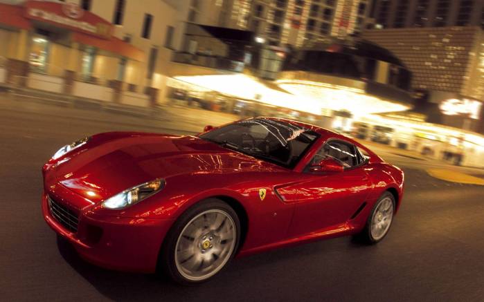 Широкоформатные обои Огни города Ferrari 599 GTB, Огни города Феррари 599 (Ferrari 599 GTB)
