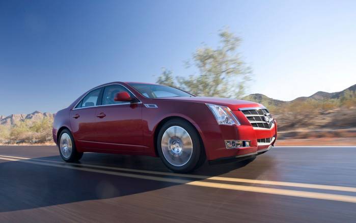 Широкоформатные обои На скорости Cadillac CTS 2008, На скорости Кадиллак (Cadillac CTS 2008)