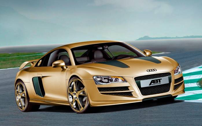 Широкоформатные обои Золотой Audi R8 ABT, Вид спереди Ауди (Audi R8 ABT)
