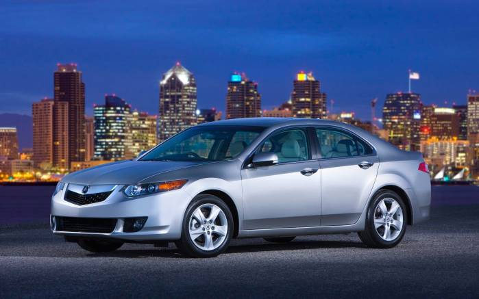 Широкоформатные обои Acura на фоне города вид спереди, Акура на фоне ночного города (Acura TSX 2009 )