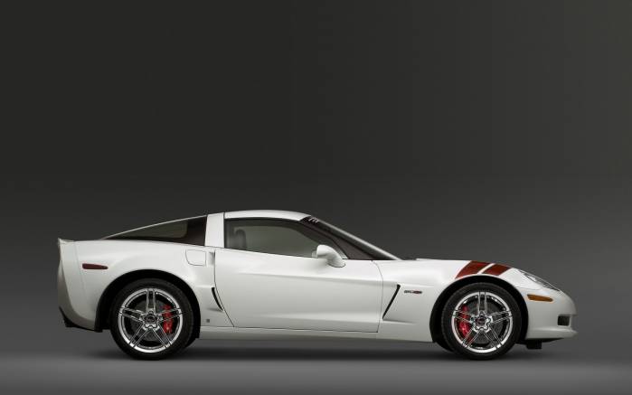 Широкоформатные обои Профиль Chevrolet Corvette C6 Z06 Ron Fellows, Вид сбоку Шевроле Корвет Рон Фелловс (Chevrolet Corvette C6 Z06 Ron Fellows)