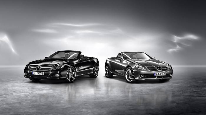 Широкоформатные обои Пара Mercedes benz slk 2010, Пара Mercedes benz slk 2010 разного цвета