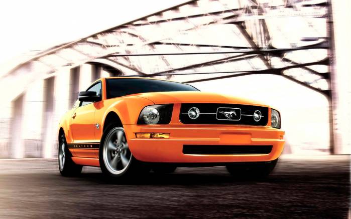Широкоформатные обои Оранжевый Ford Mustang 2009, Форд Мустанг (Ford Mustang 2009)