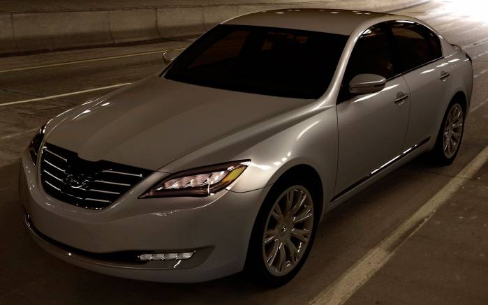 Широкоформатные обои Серебристый Hyundai Genesis Concept, Серебристый Хундай Дженезис Концепт (Hyundai Genesis Concept)