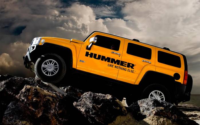 Широкоформатные обои Желтый Хаммер, Желтый Hummer на горе