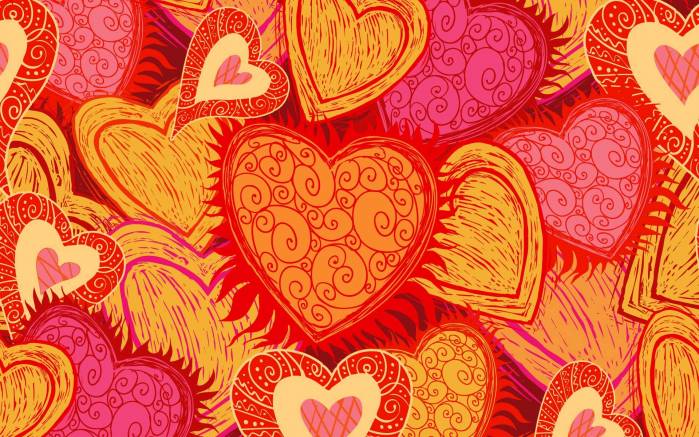 Широкоформатные обои Иллюстрация из сердец, Красно-оранжевые сердца