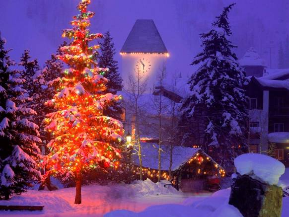 Широкоформатные обои Деревня в Колорадо, Деревня Колорадо отмечает Рождество