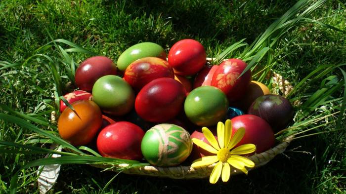 Широкоформатные обои Разноцветные яйца, Разноцветные пасхальные яйца