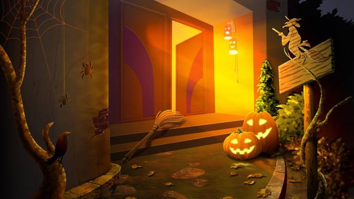 Широкоформатные обои Праздничный дом, Дом украшенный для хеллоуина