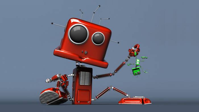 Широкоформатные обои Робот техник, Красный робот