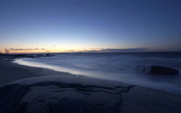 Широкоформатные обои Ночное побережье, Побережье моря ночью