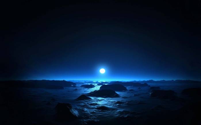 Широкоформатные обои Голубая луна, Голубая луна над морем