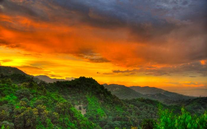 Широкоформатные обои Закат на Филиппинах, Оранжевый закат на Филиппинах