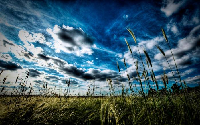 Широкоформатные обои Голубое небо в HDR, HDR фотография неба