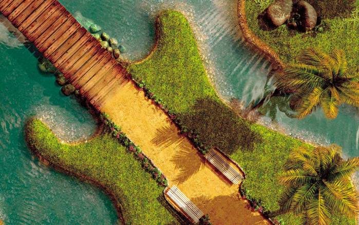 Широкоформатные обои Необычный остров, Остров в форме гитары