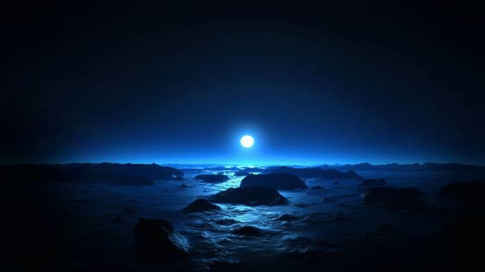 Широкоформатные обои Бессонная ночь, Каменный берег