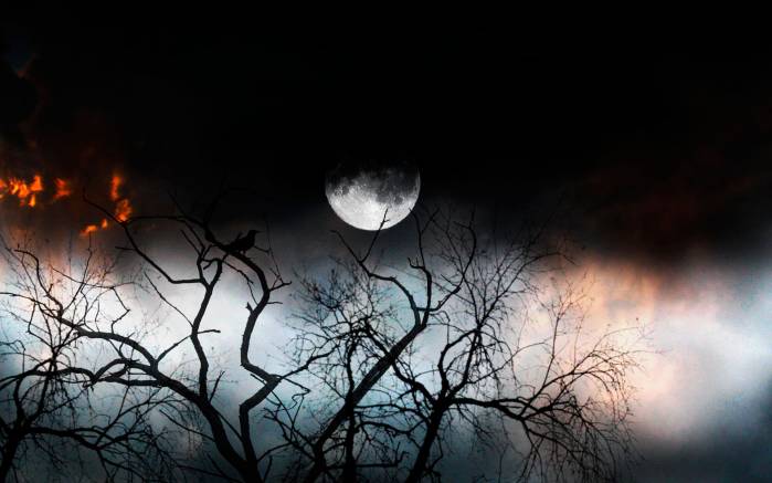 Широкоформатные обои Прекрасная луна, Сюрреалистический пейзаж ночи