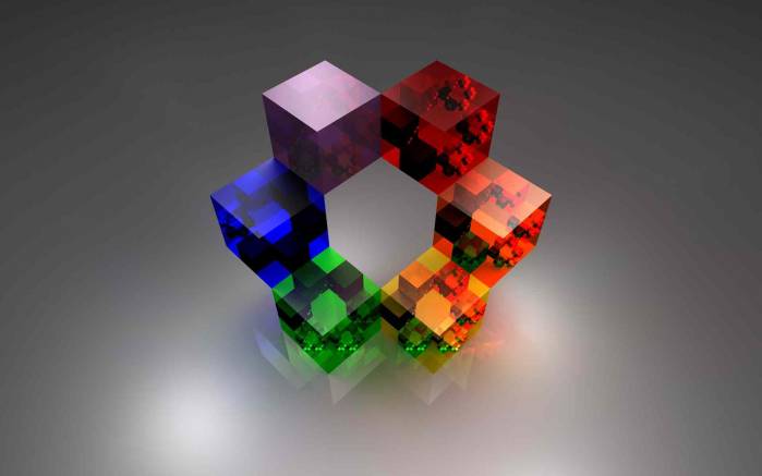 Широкоформатные обои Разноцветные кубы, Разноцветные кубы на сером фоне
