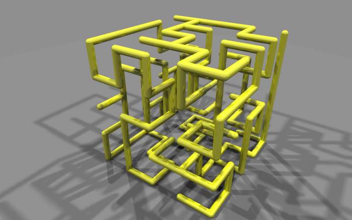 Широкоформатные обои Лабиринт в кубе, Лабиринт в желтом кубе