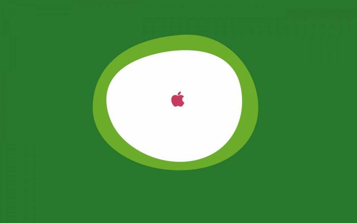 Широкоформатные обои Красный логотип Apple, Красный логотип Apple в зеленом кругу